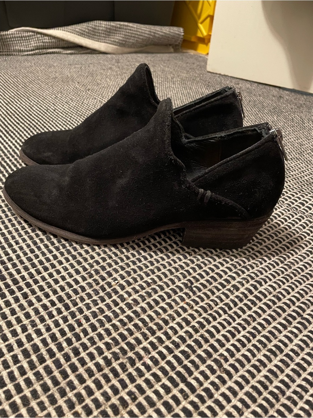 Frye Black Suede Low Heel Slip-On Mules